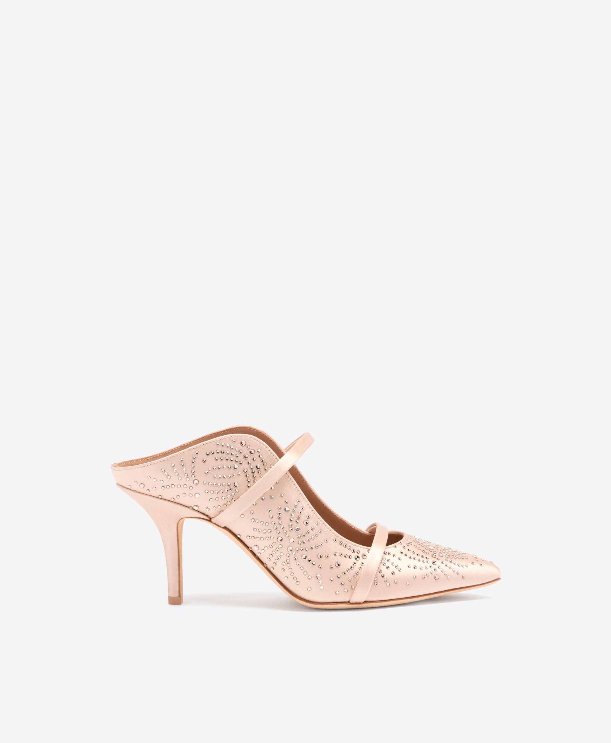 Malone Souliers Maureen 70 Pink Crystal-Embellished Satin Mules