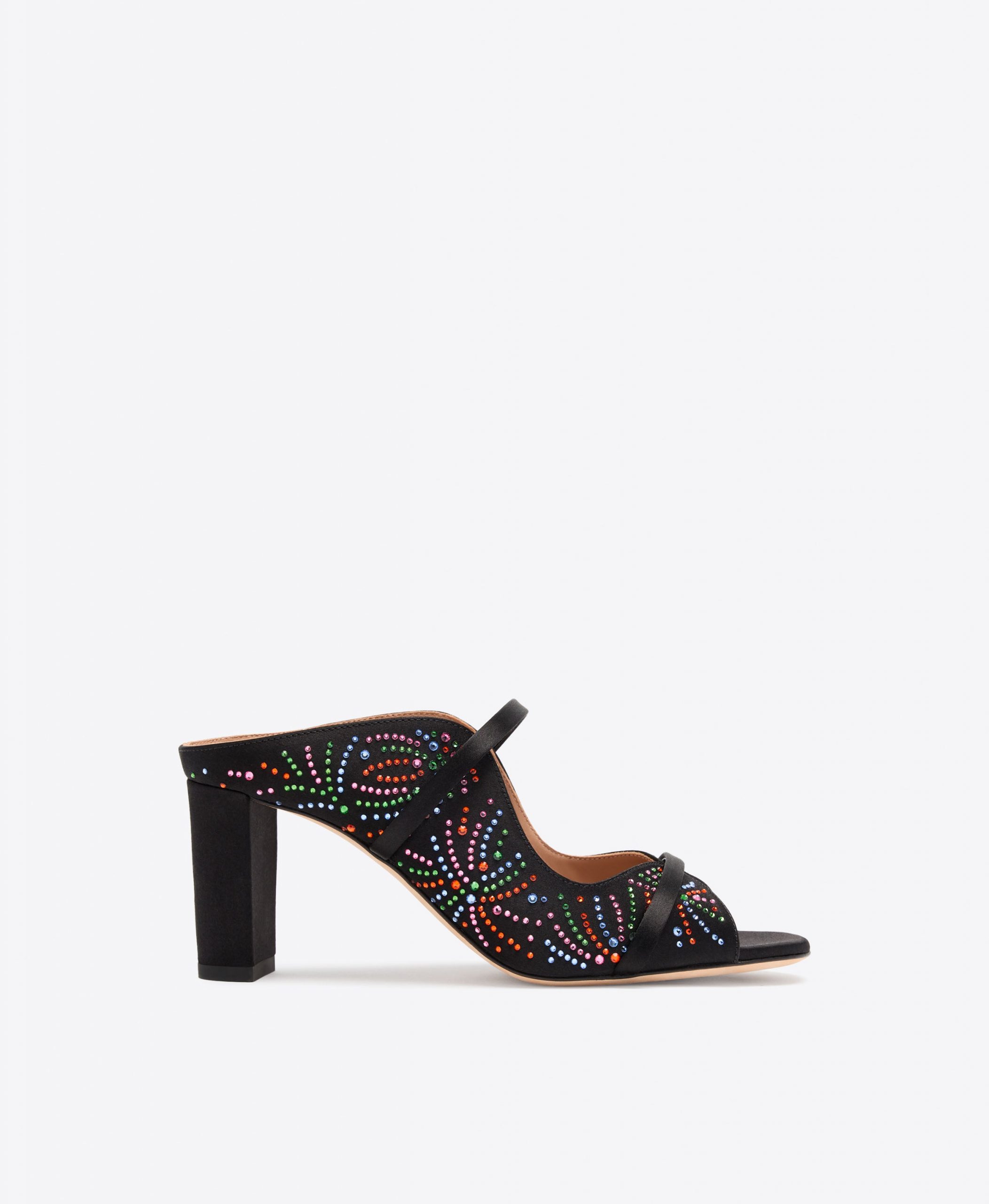 Malone Souliers Norah 70 Black Multicolour Crystal-Embellished Satin Sandals