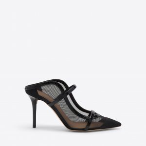 Malone Souliers Maureen 85 Black Mesh Heeled Mules