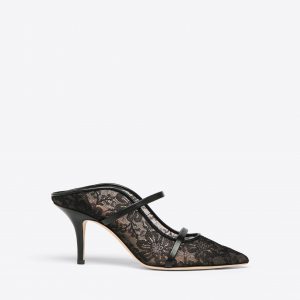 Malone Souliers Maureen 70 Black Lace Heeled Mules