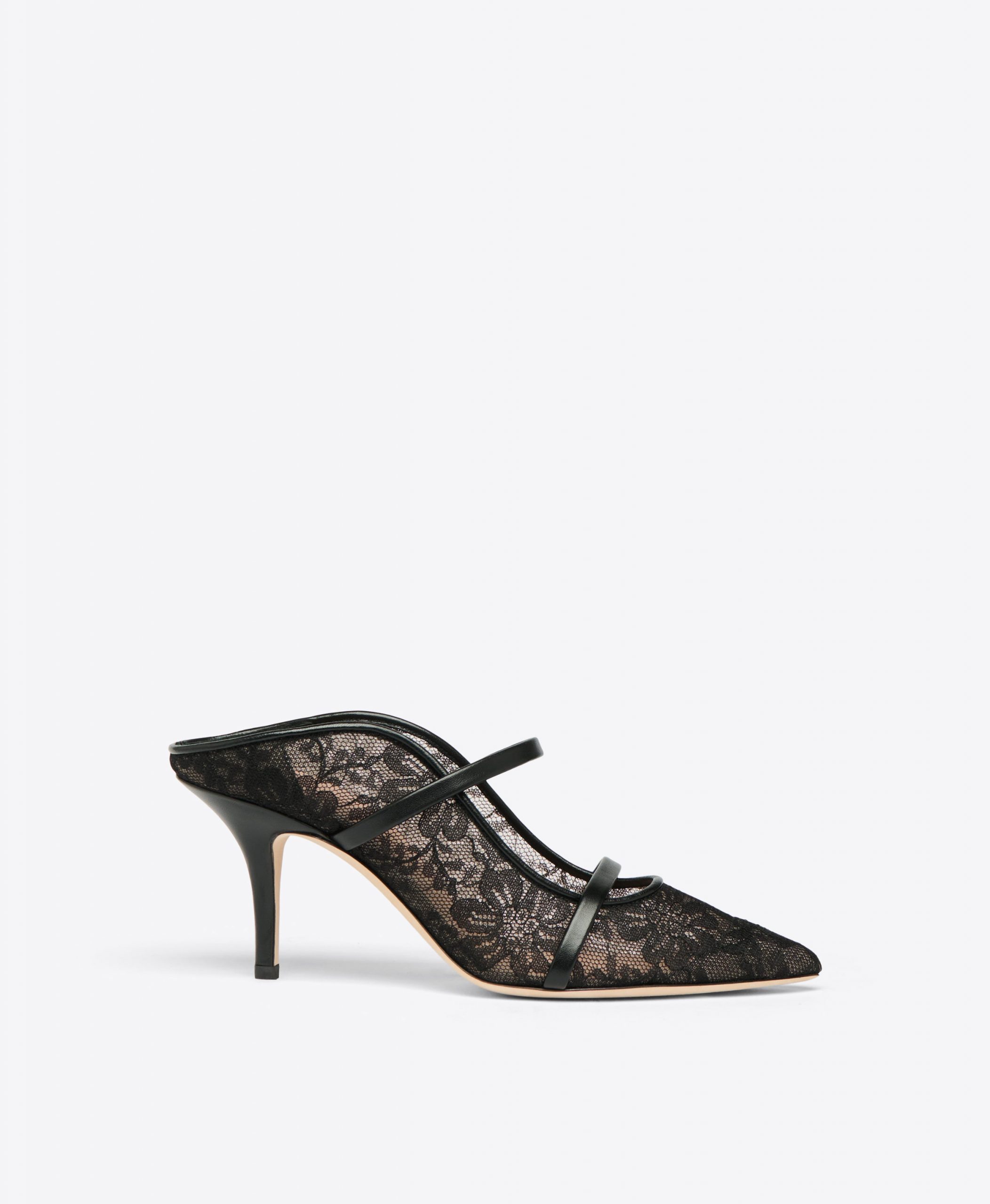 Malone Souliers Maureen 70 Black Lace Heeled Mules