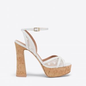 Malone Souliers Sylvie 125 White Floral Mesh Platform Sandals