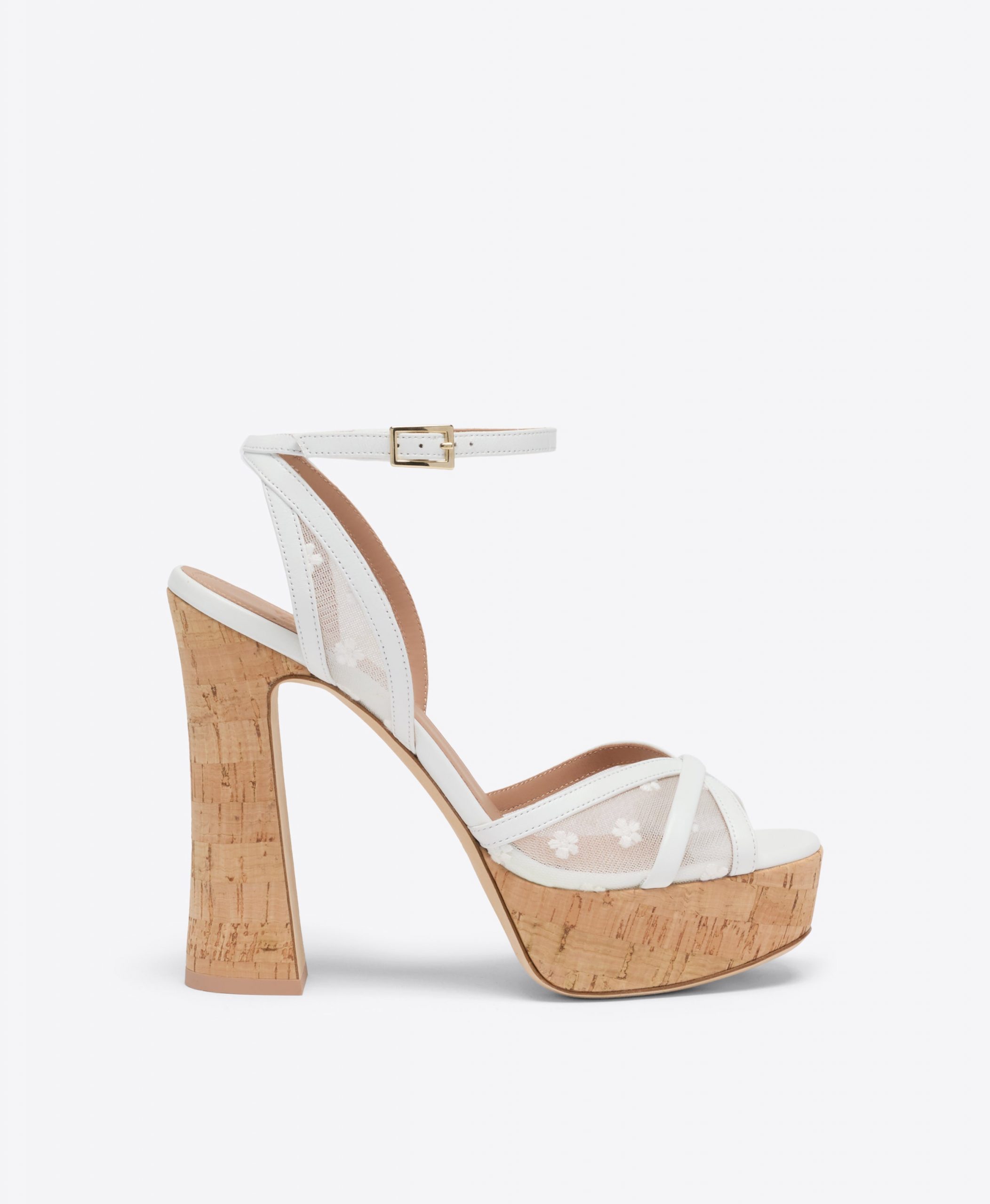 Malone Souliers Sylvie 125 White Floral Mesh Platform Sandals