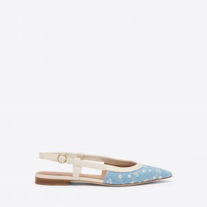 Malone Souliers Tate Blue Floral Denim Flat Slingbacks