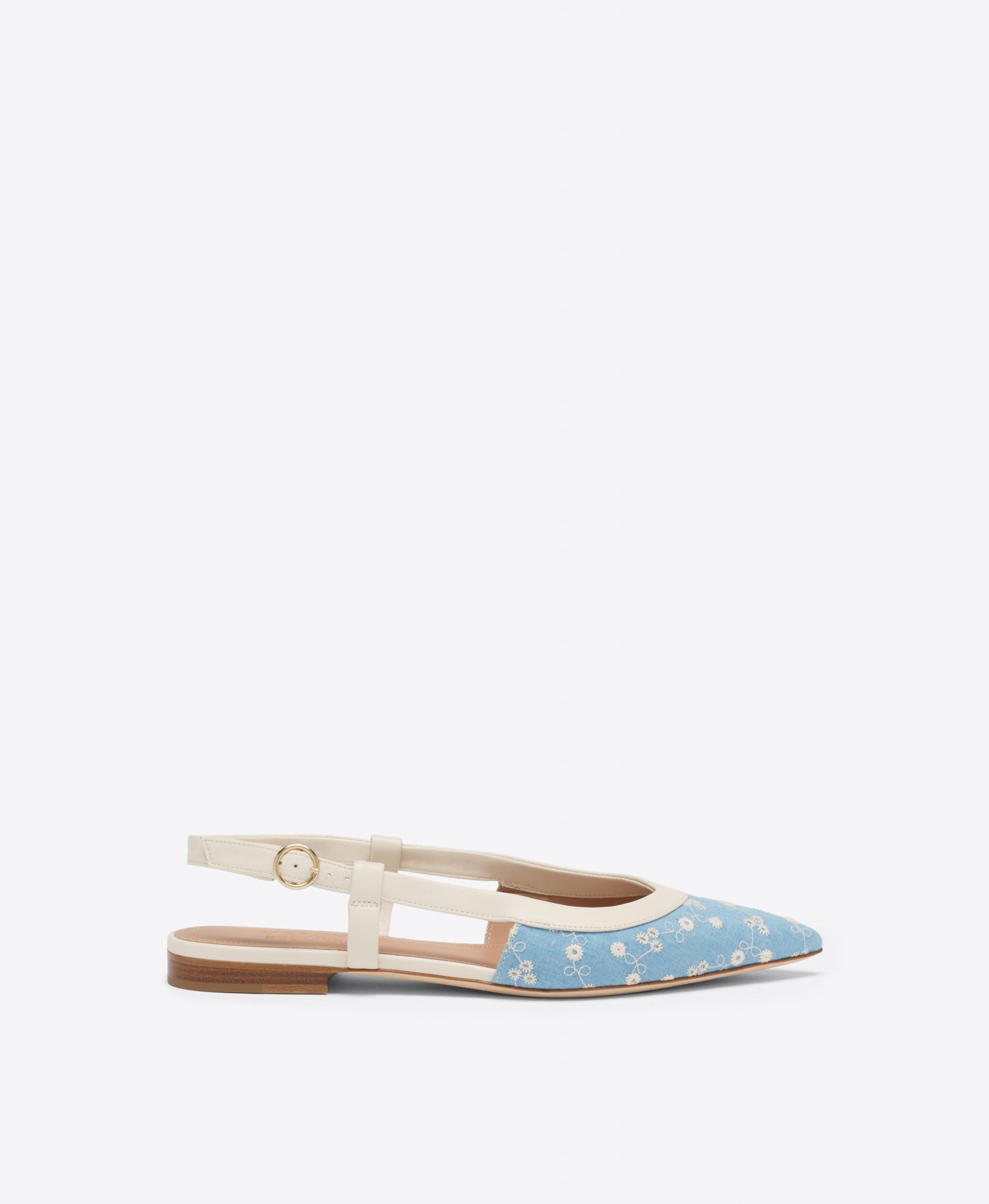Malone Souliers Tate Blue Floral Denim Flat Slingbacks