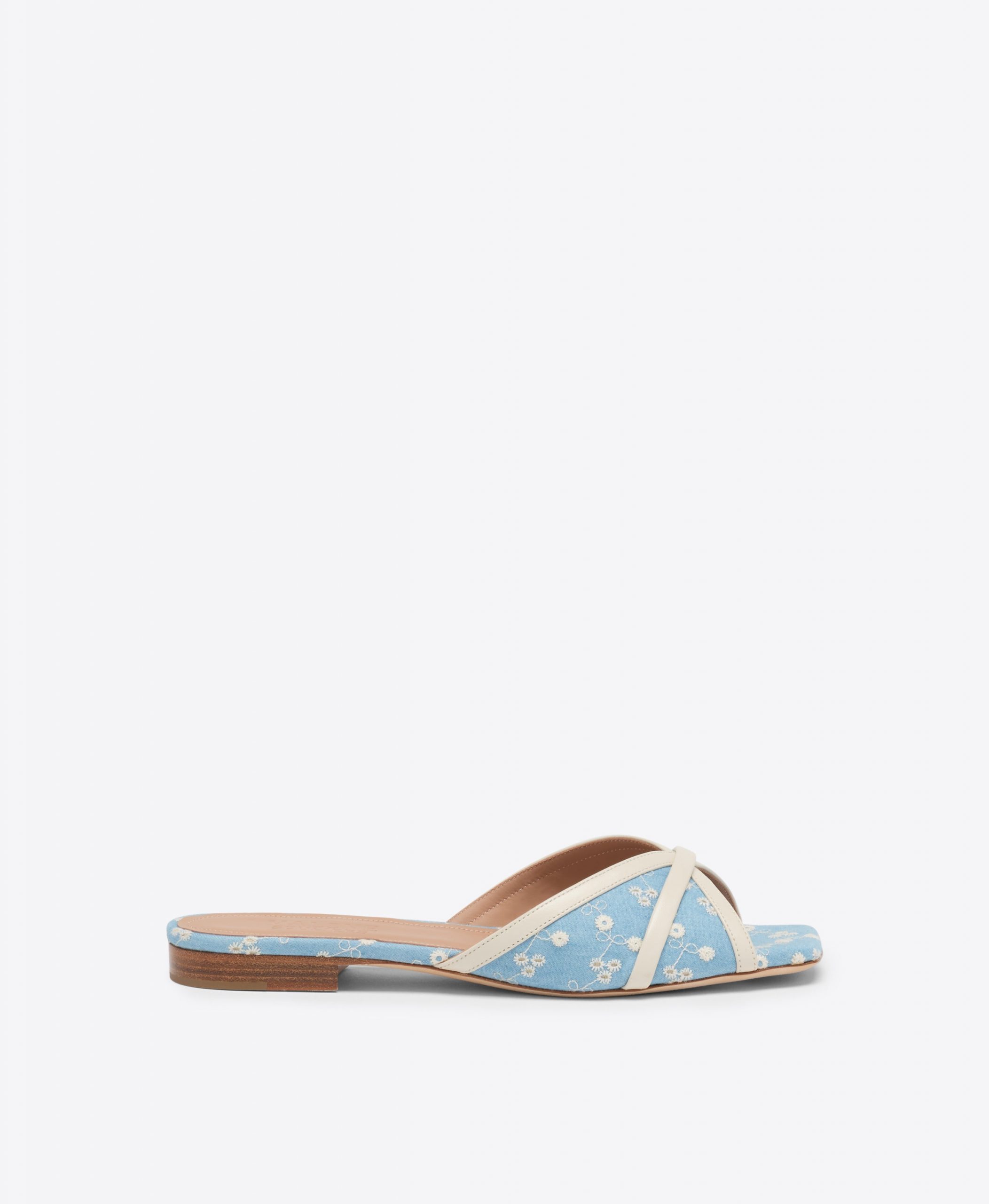 Malone Souliers Perla Blue Floral Denim Flat Sandals