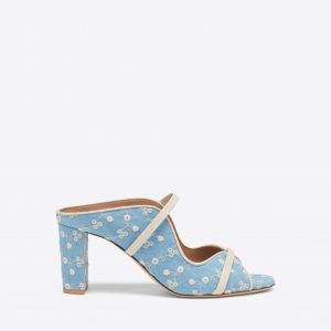 Malone Souliers Norah 70 Blue Floral Denim Heeled Sandals