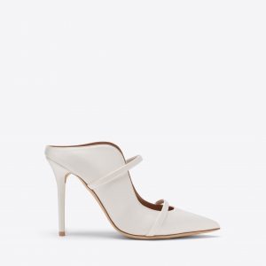 Malone Souliers Maureen 100 White Satin Heeled Mules