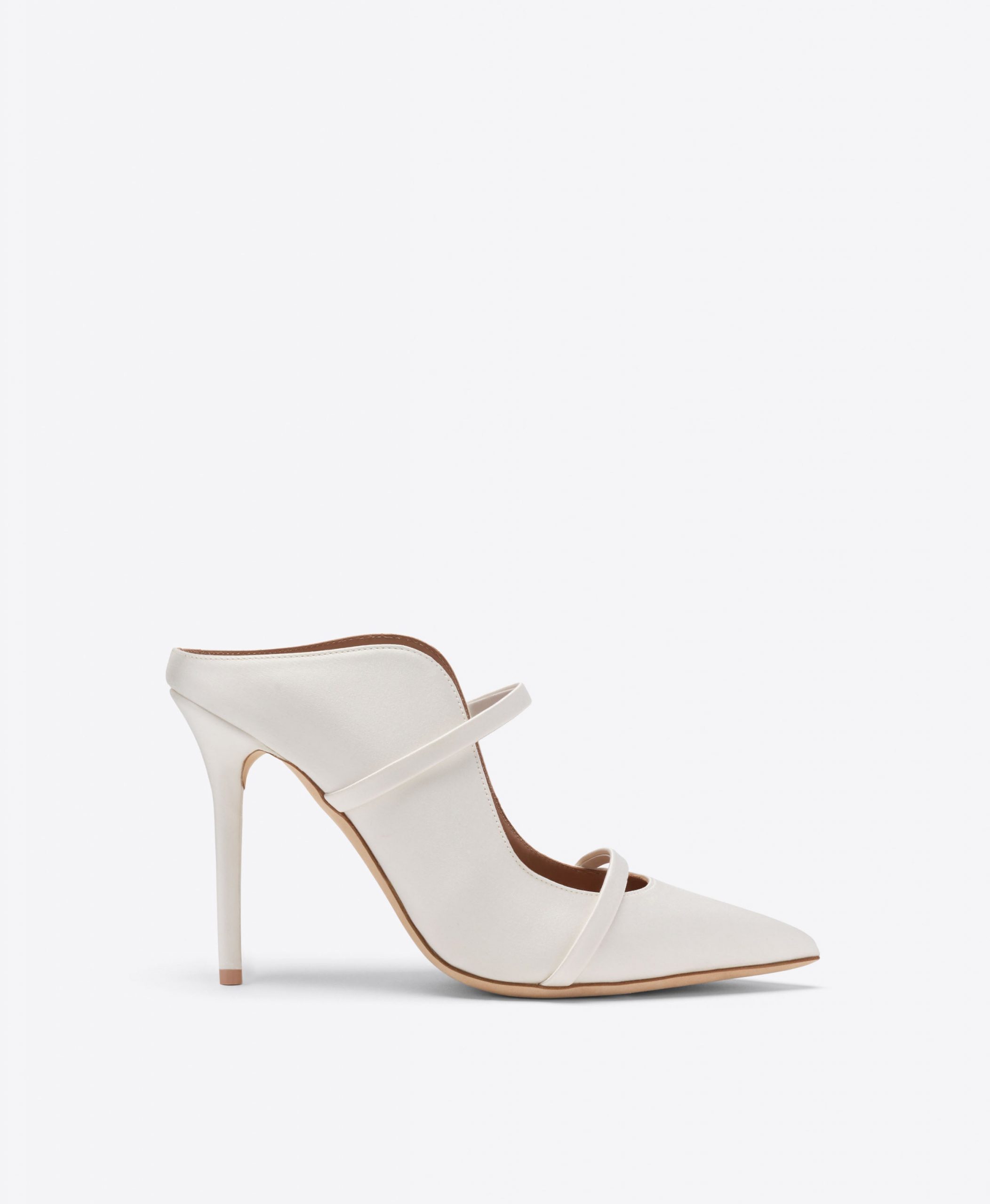 Malone Souliers Maureen 100 White Satin Heeled Mules