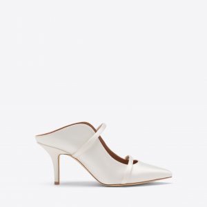 Malone Souliers Maureen 70 White Satin Heeled Mules