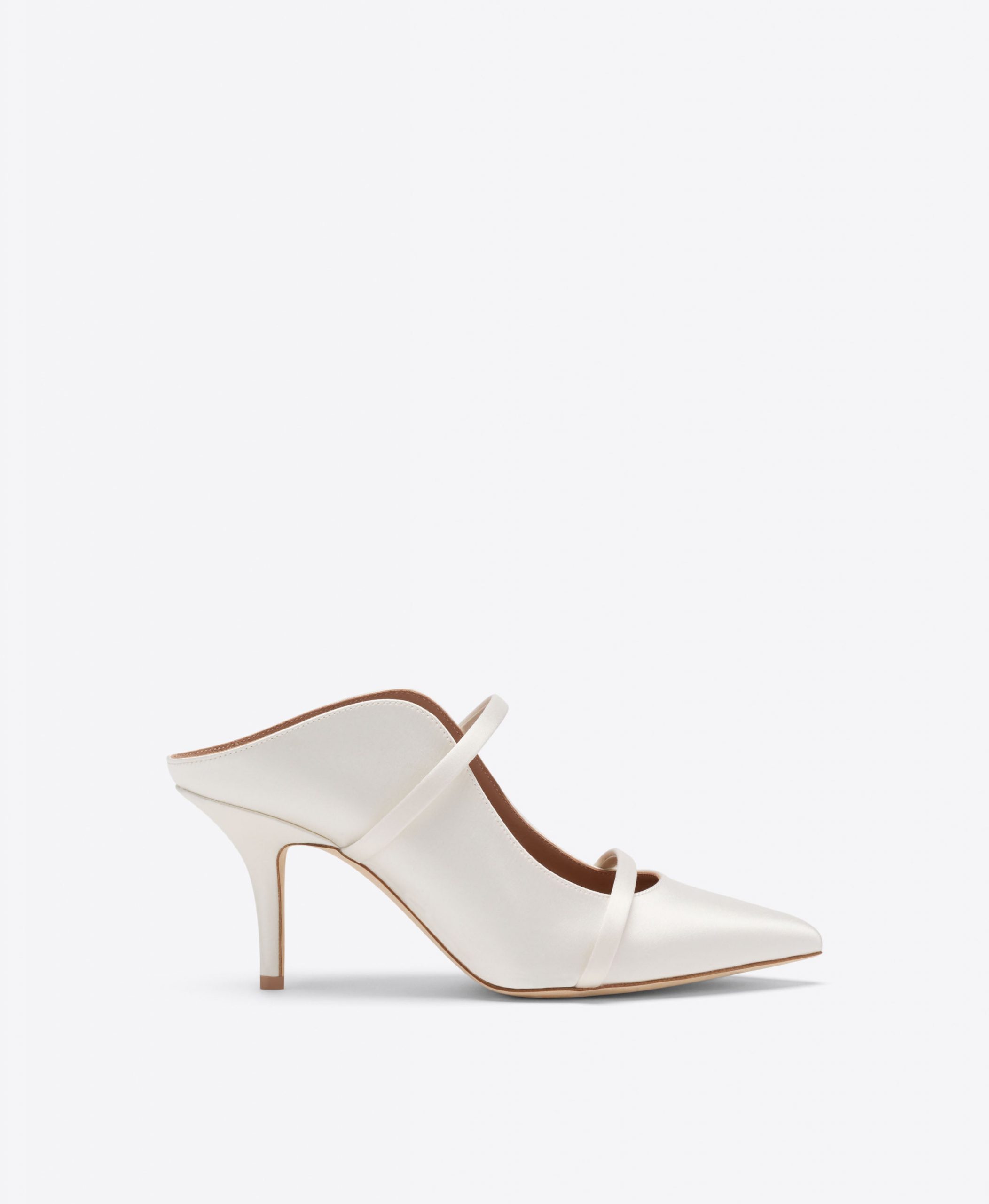 Malone Souliers Maureen 70 White Satin Heeled Mules