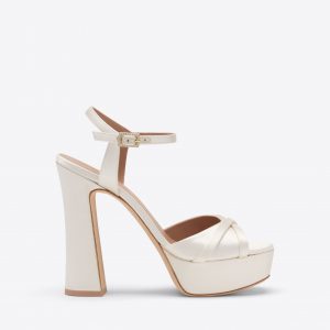 Malone Souliers Keaton 125 White Satin Platform Sandals