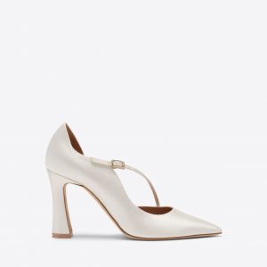 Malone Souliers Bettina 90 White Satin Heeled Pumps