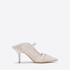 Malone Souliers Maureen 70 White Lace Heeled Mules