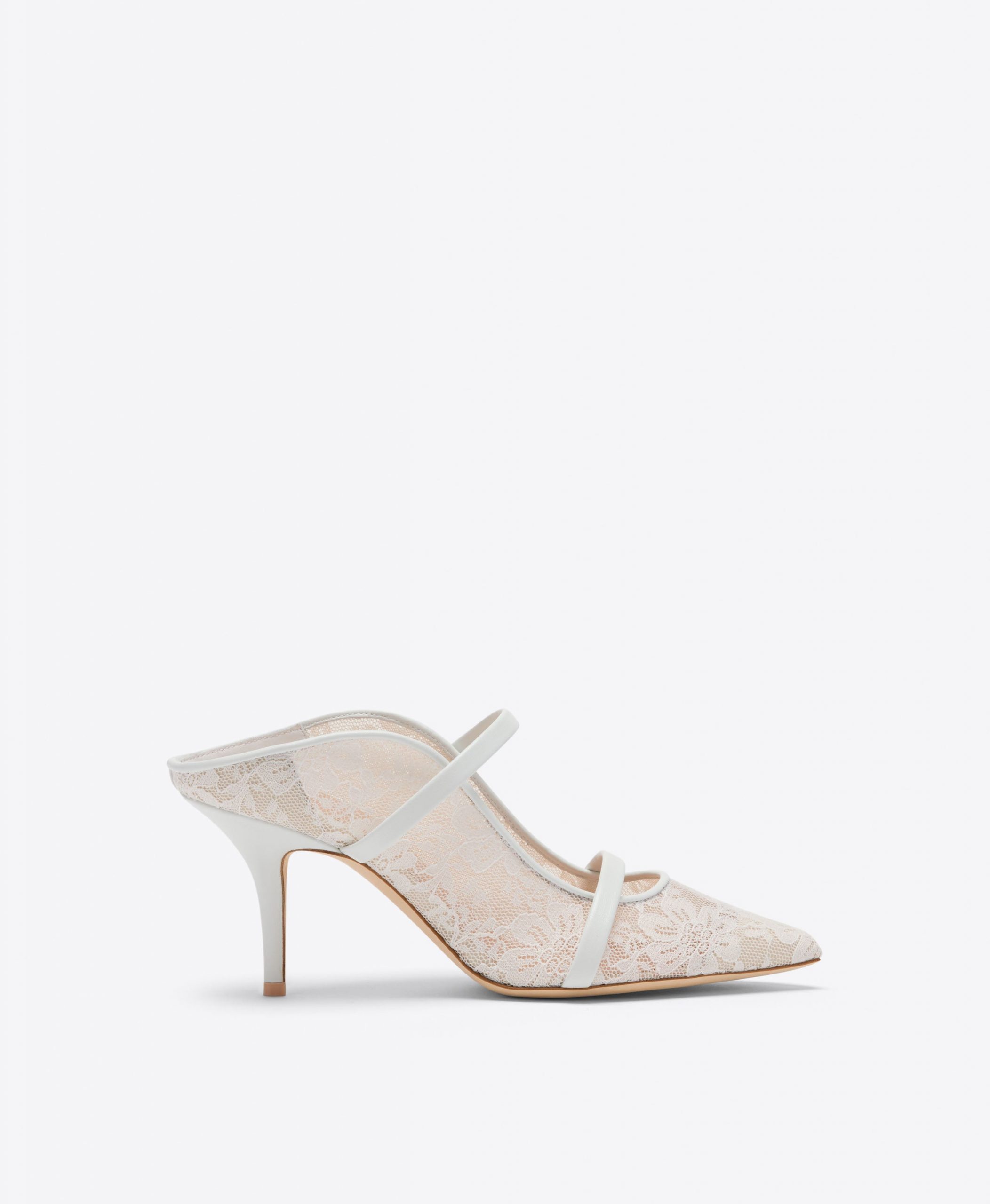 Malone Souliers Maureen 70 White Lace Heeled Mules