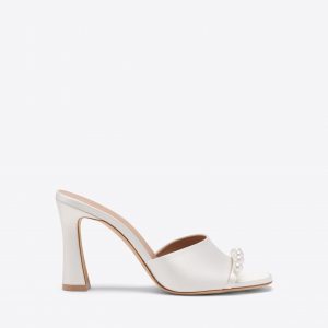 Malone Souliers Roxanne 90 White Satin Pearl Embellished Heeled Sandals