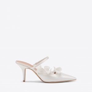 Malone Souliers Cecile 70 White Satin Heeled Mules