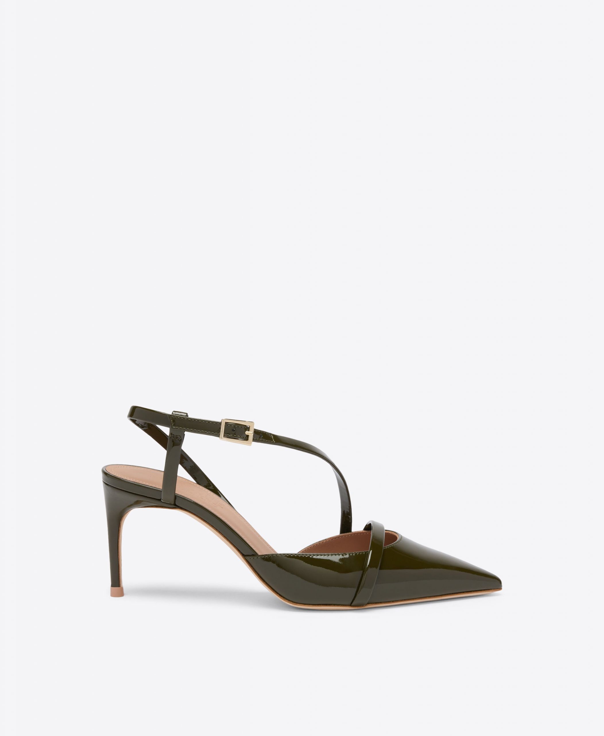Malone Souliers Valeria 70 Dark Green Patent Heeled Slingbacks