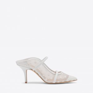 Malone Souliers Maureen 70 White Floral Mesh Heeled Mules