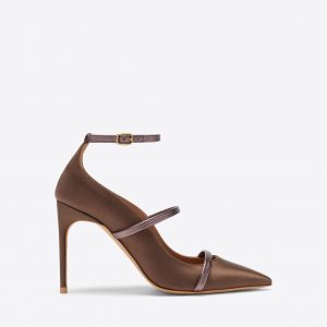 Malone Souliers Diaz 90 Taupe Satin Heeled Pumps