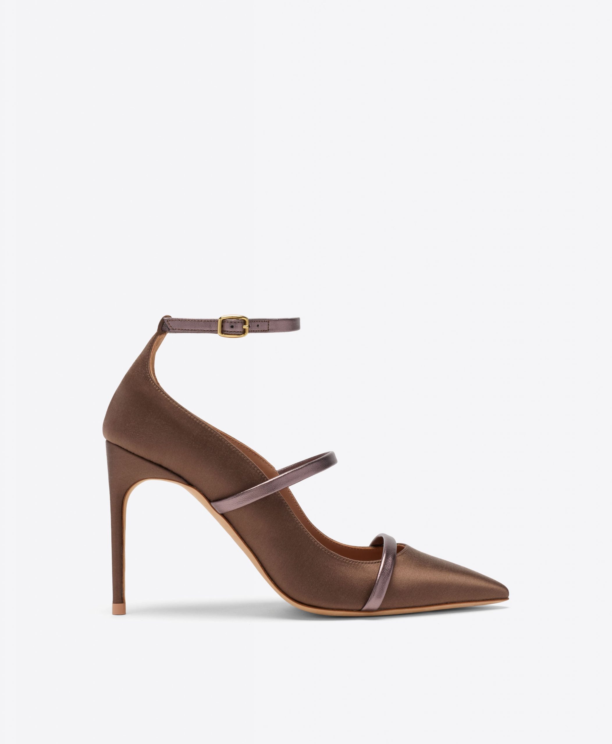 Malone Souliers Diaz 90 Taupe Satin Heeled Pumps