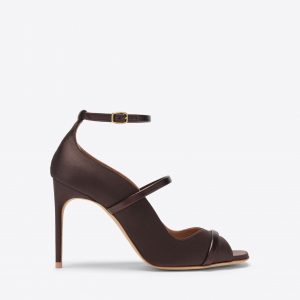 Malone Souliers Cynthia 90 Dark Brown Satin Heeled Sandals
