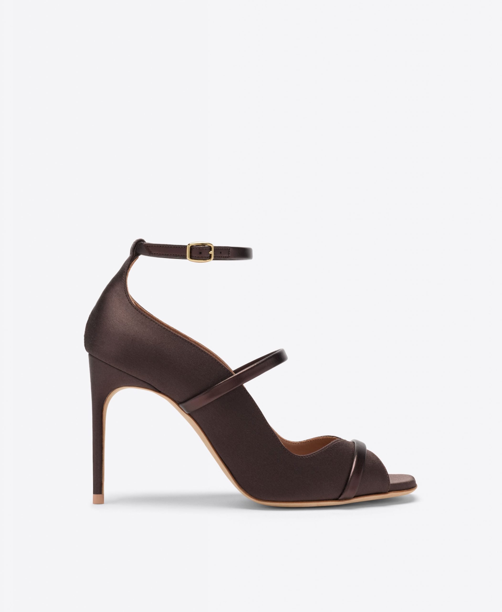 Malone Souliers Cynthia 90 Dark Brown Satin Heeled Sandals