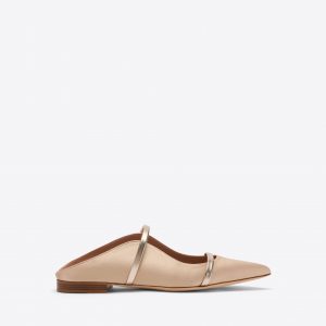 Malone Souliers Maureen Buff & Champagne Satin Flat Mules