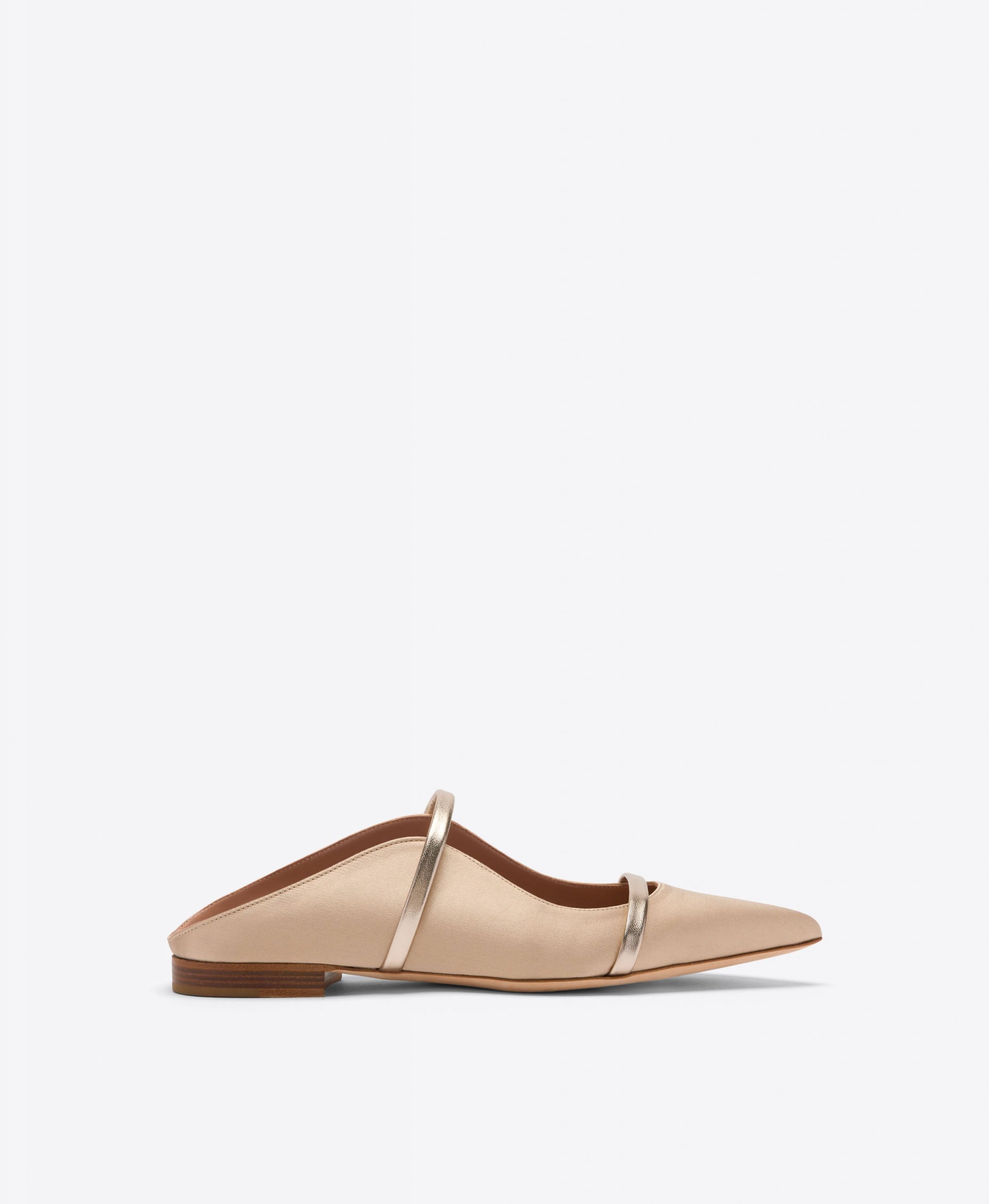 Malone Souliers Maureen Buff & Champagne Satin Flat Mules