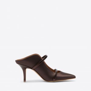 Malone Souliers Maureen 70 Dark Brown Satin Heeled Mules