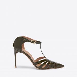 Malone Souliers Jennifer 90 Dark Green Patent Heeled Mules