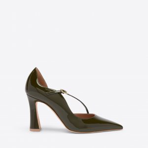 Malone Souliers Bettina 90 Dark Green Patent Heeled Pumps