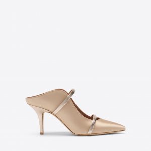Malone Souliers Maureen 70 Buff Satin Heeled Mules