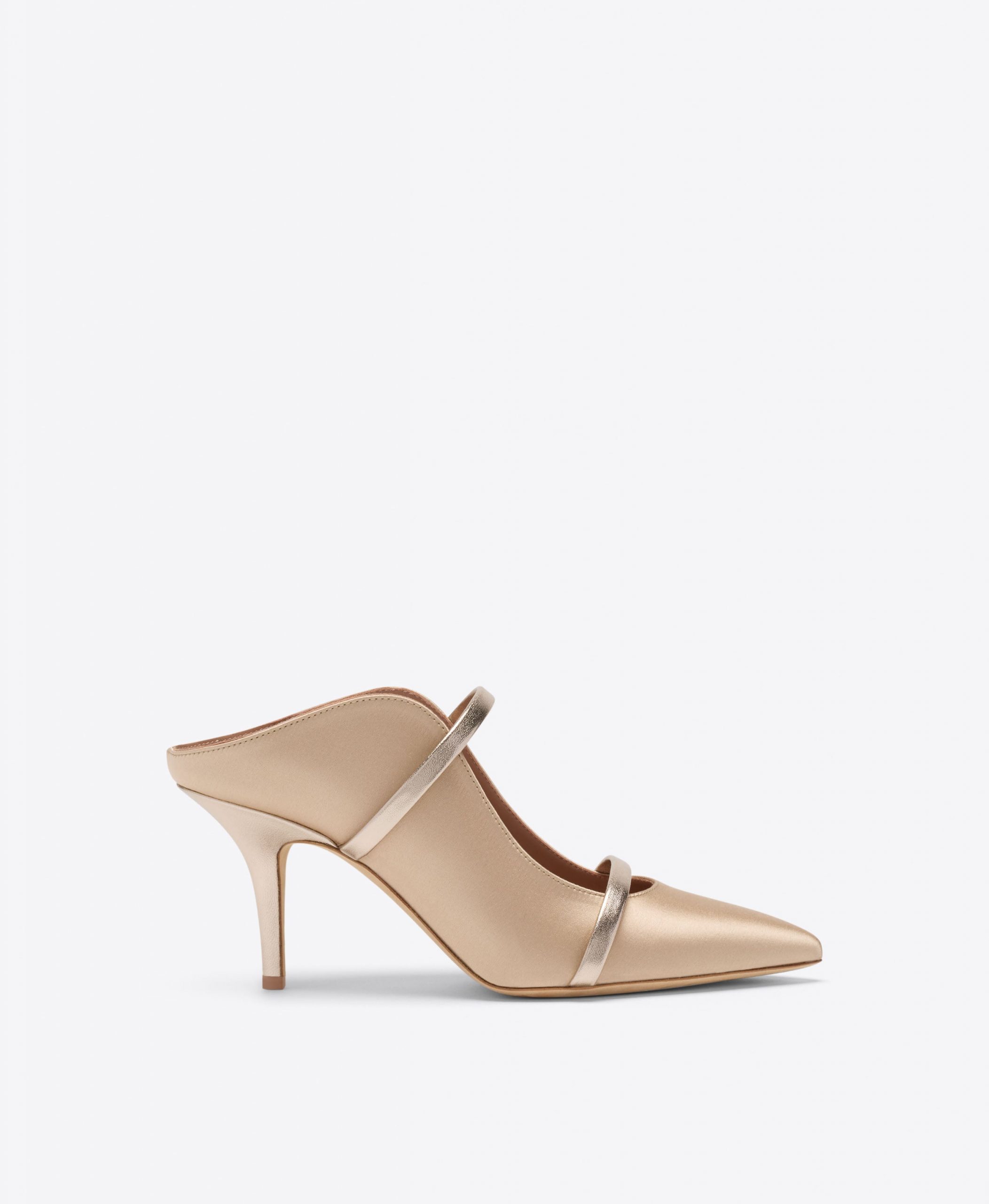 Malone Souliers Maureen 70 Buff Satin Heeled Mules
