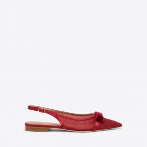 Malone Souliers Jama Red Glitter Mesh Flat Slingbacks