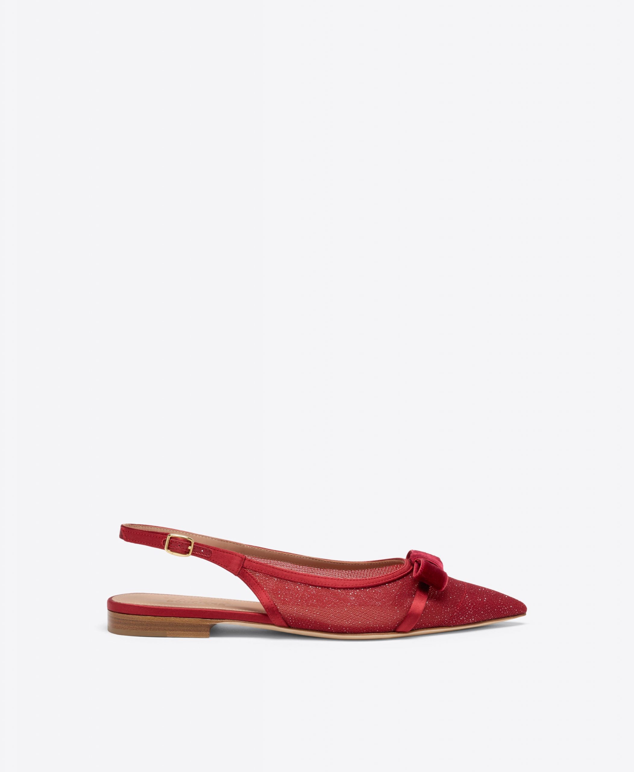 Malone Souliers Jama Red Glitter Mesh Flat Slingbacks