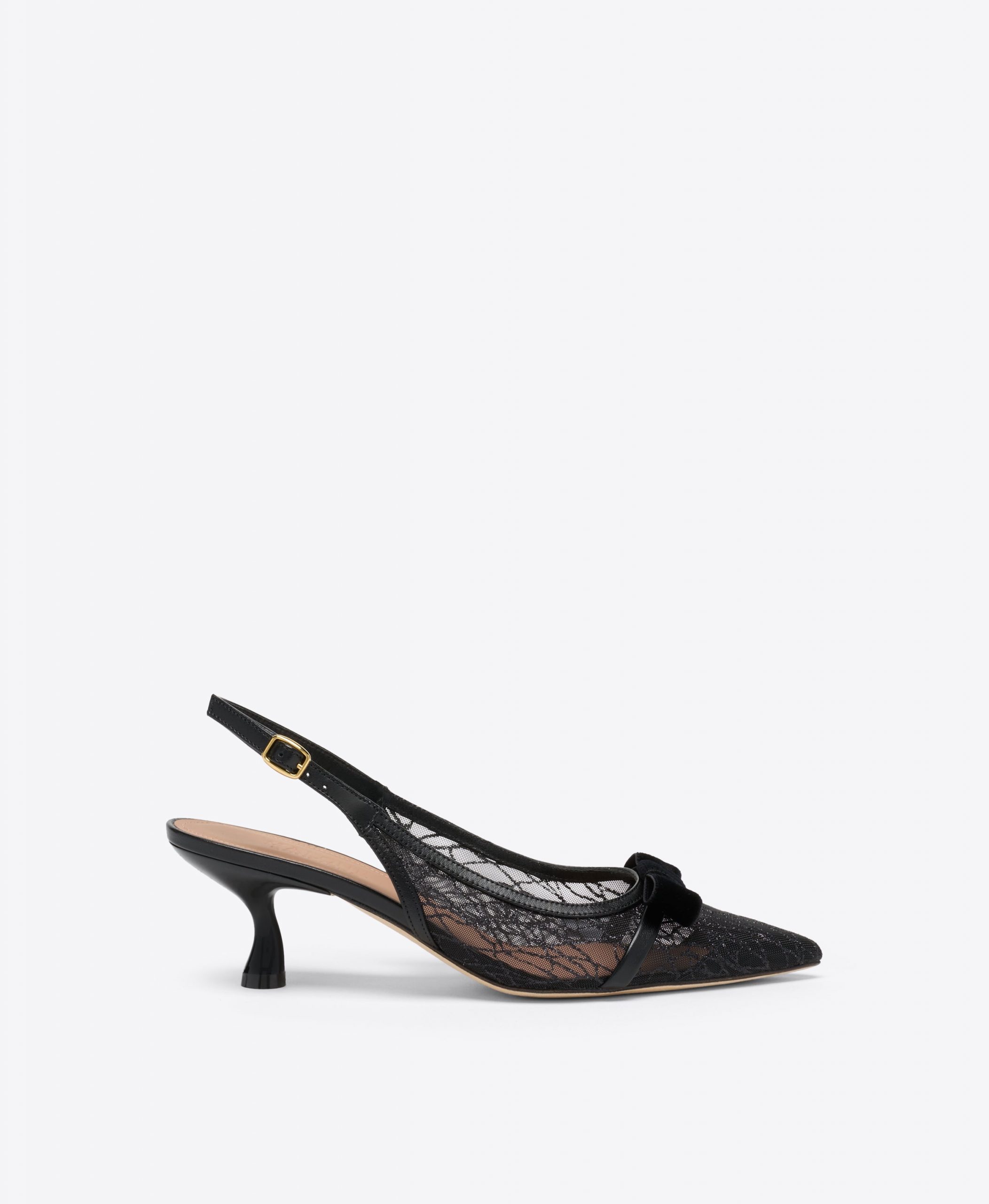 Malone Souliers Jama 45 Black Glitter Mesh Slingbacks