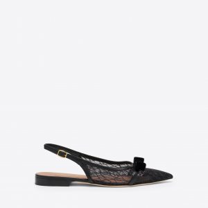 Malone Souliers Jama Black Glitter Mesh Flat Slingbacks