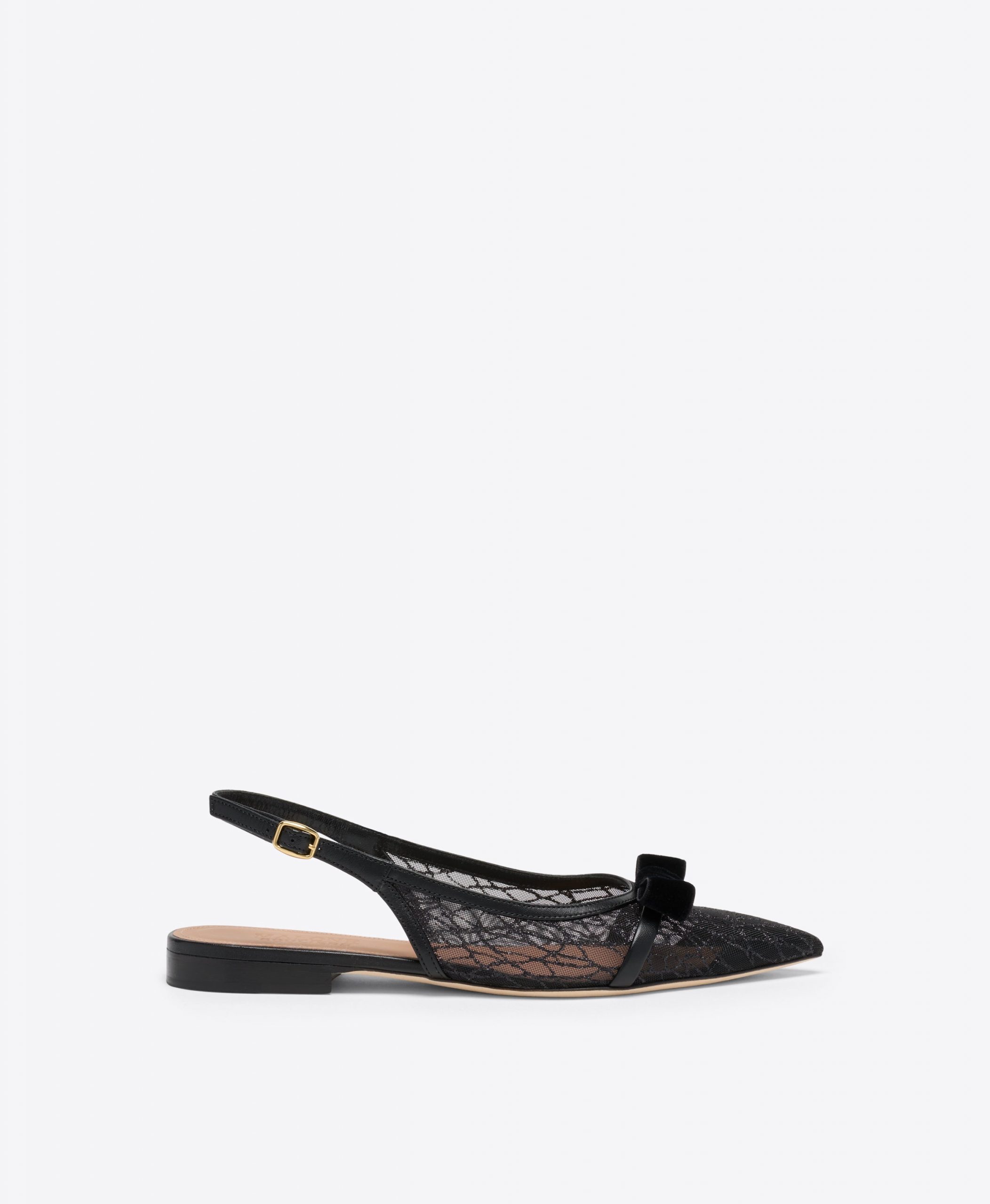 Malone Souliers Jama Black Glitter Mesh Flat Slingbacks