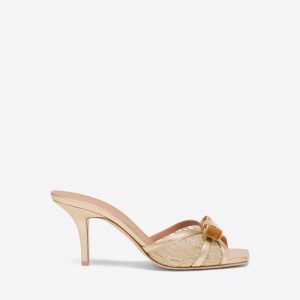 Malone Souliers Perla 70 Gold Glitter Mesh Heeled Sandals