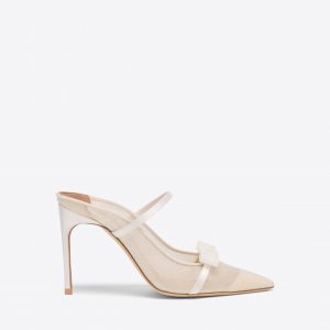 Malone Souliers Aurora 90 White Glitter Mesh Heeled Mules