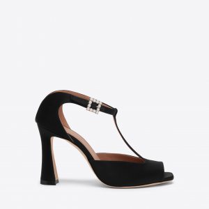 Malone Souliers Nomi 90 Black Satin T-Bar Sandals