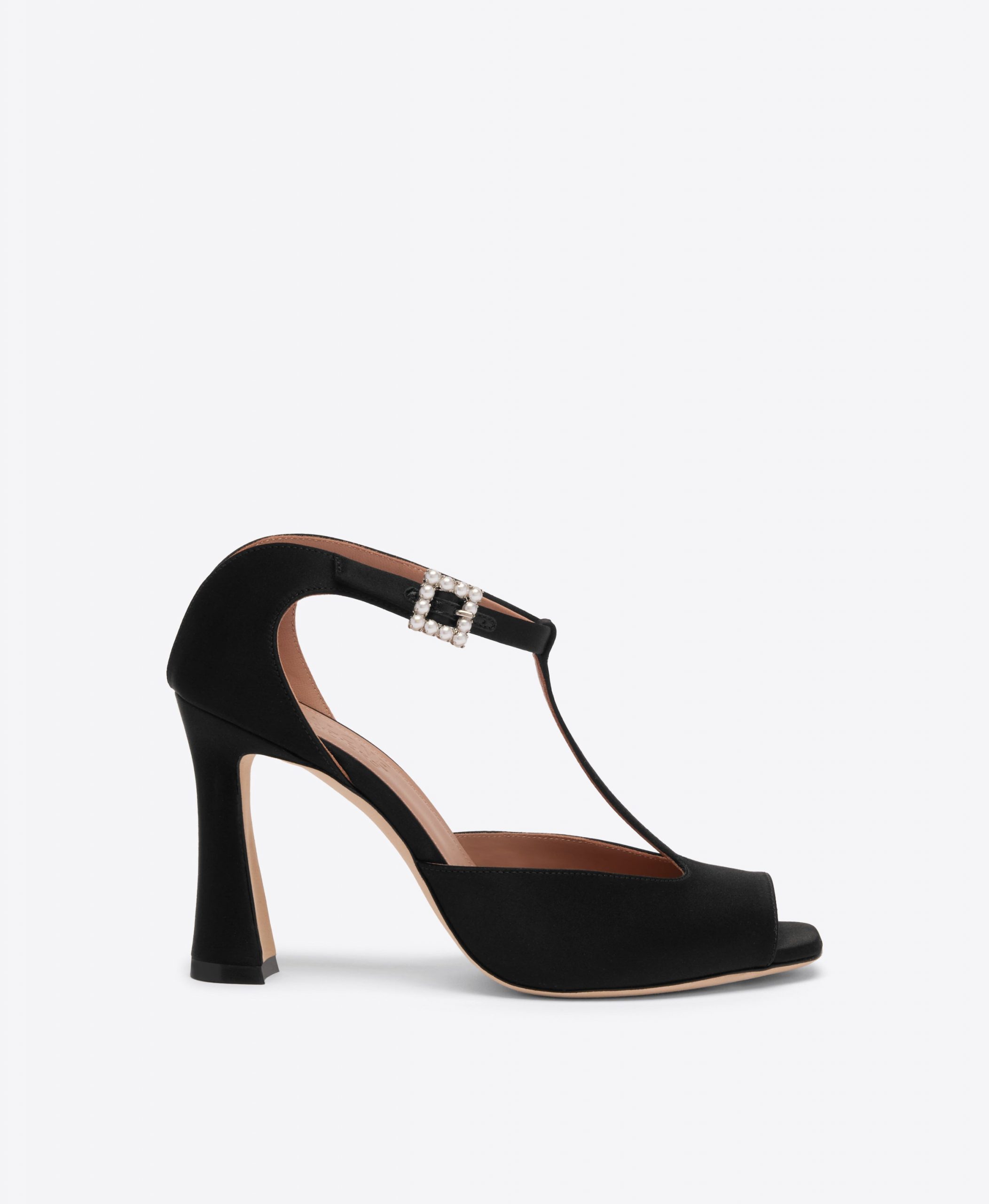 Malone Souliers Nomi 90 Black Satin T-Bar Sandals