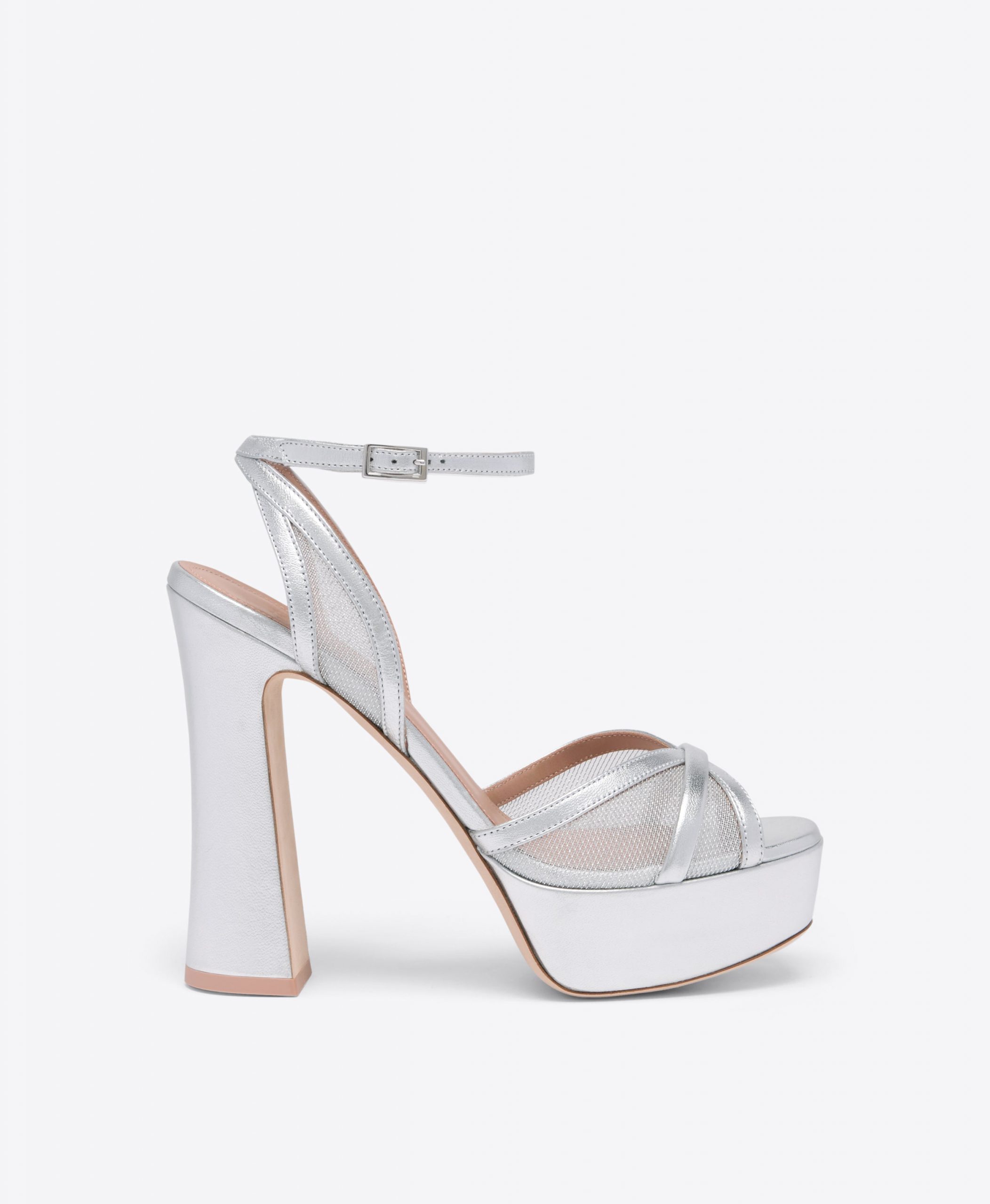 Malone Souliers Sylvie 125 Silver Metallic Mesh Platform Sandals