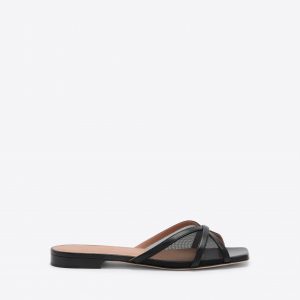 Malone Souliers Perla Black Mesh Flat Sandals