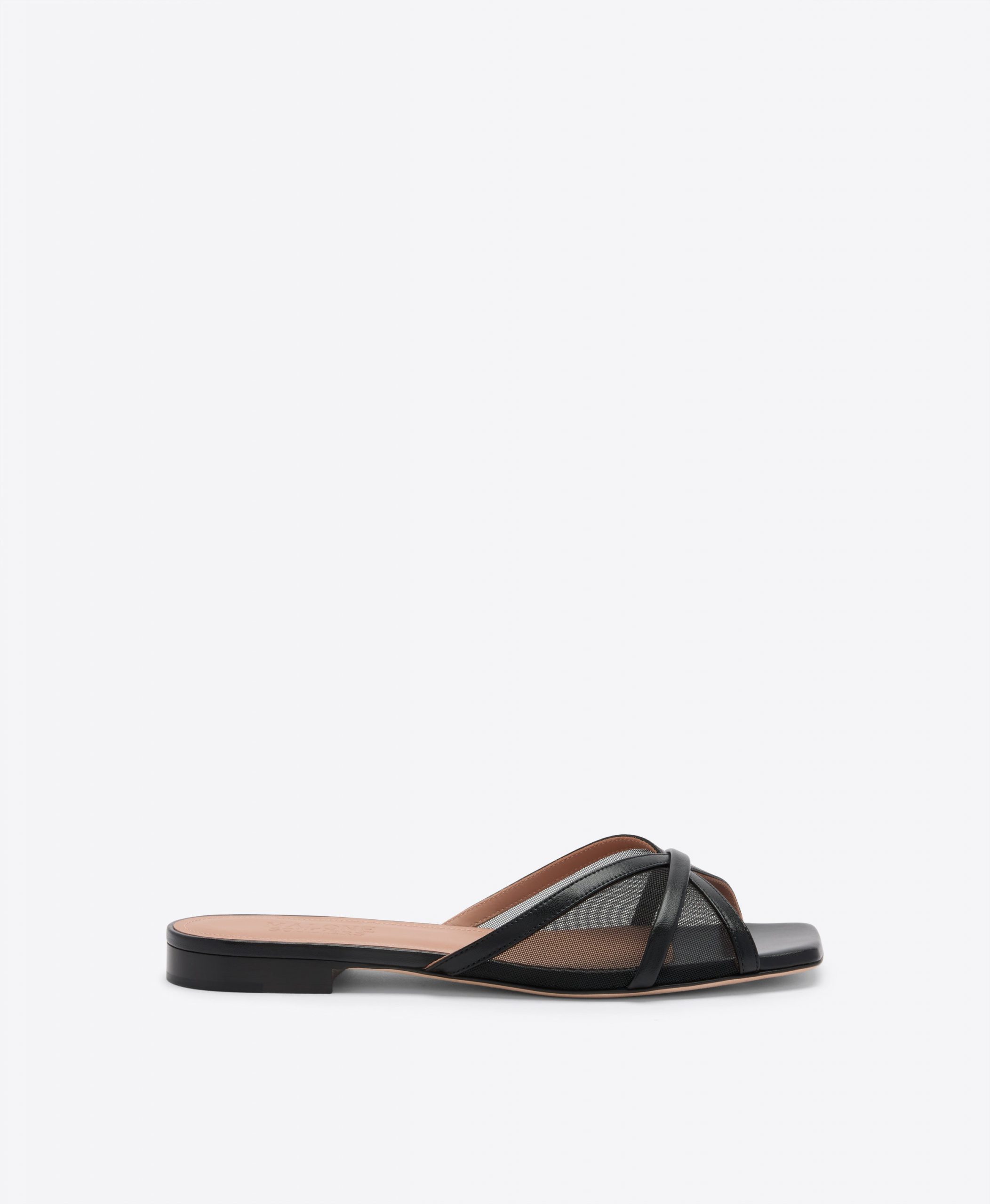 Malone Souliers Perla Black Mesh Flat Sandals