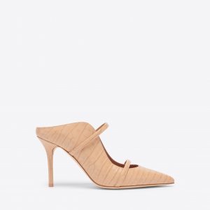 Malone Souliers Maureen 85 Buff Embossed Leather Mules