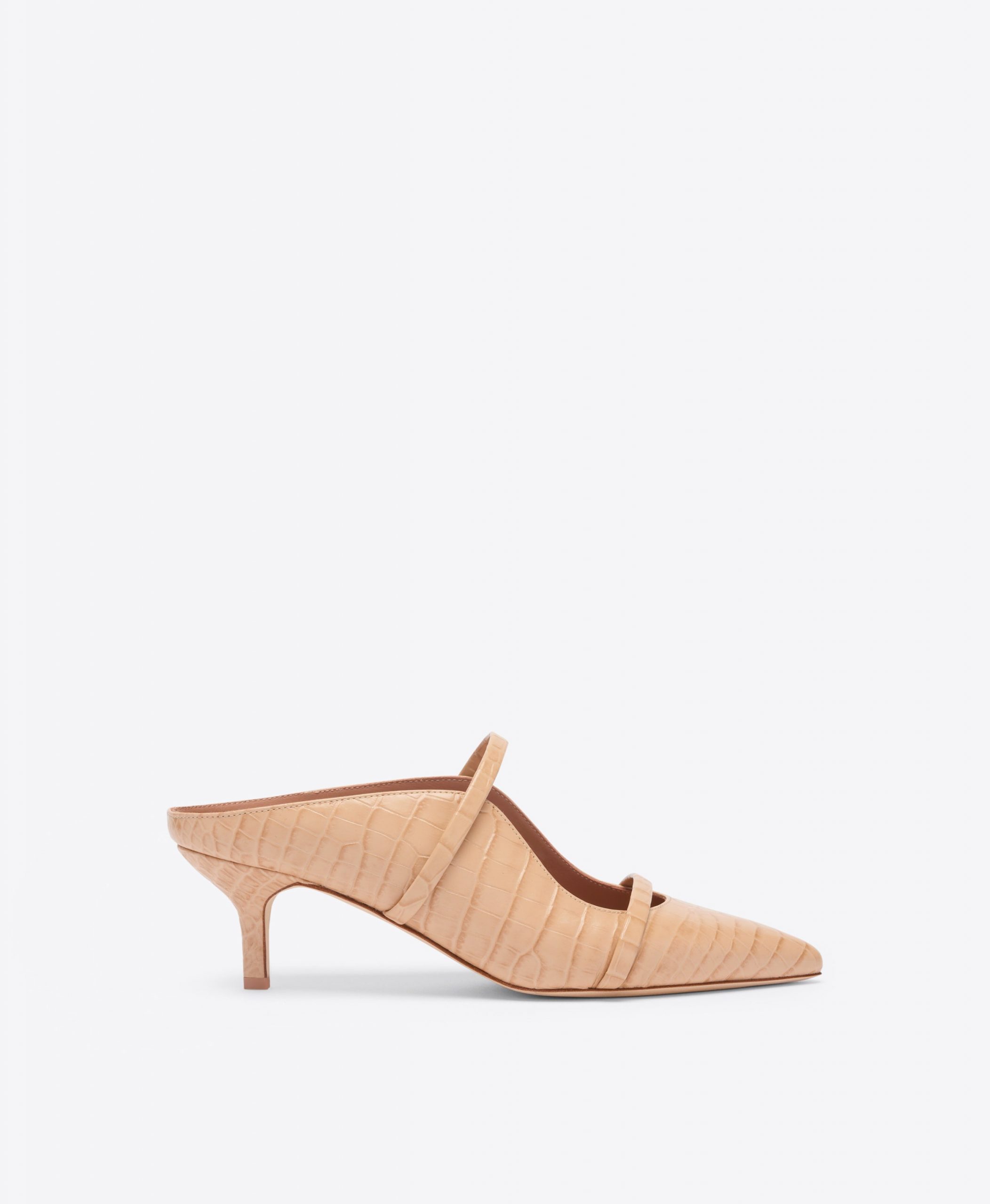 Malone Souliers Maureen 45 Buff Embossed Leather Kitten Heels