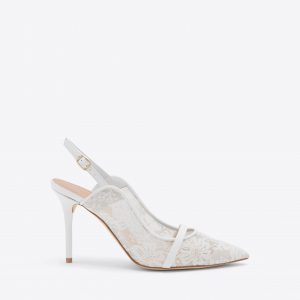Malone Souliers Marion 85 White Lace Slingbacks