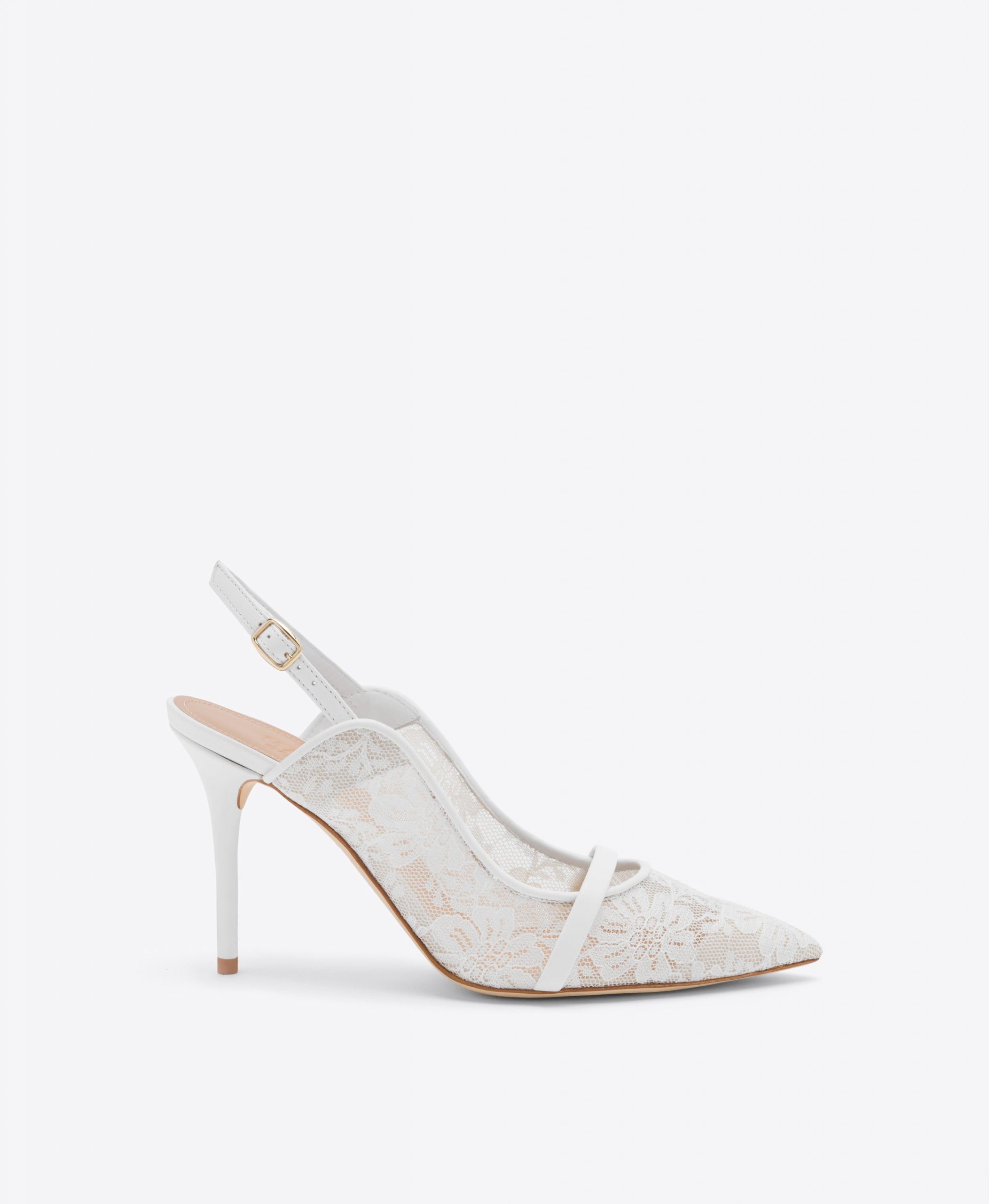 Malone Souliers Marion 85 White Lace Slingbacks